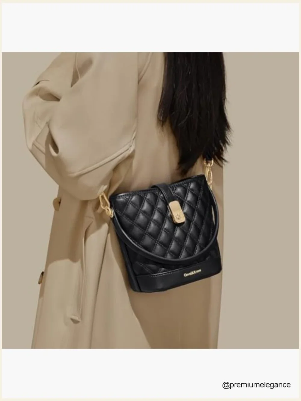 Faux Leather Bucket Crossbody Bag with Gold Hardware